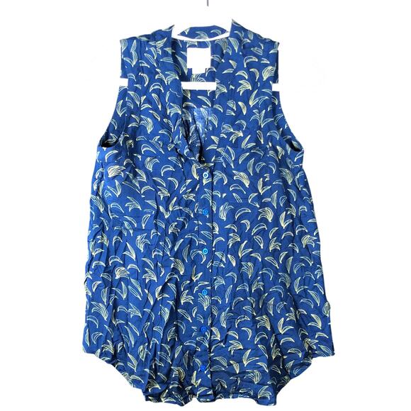 Maeve Anthropologie Women Blouse Blue Banana Print Sleeveless Button Down 0 - Picture 2 of 13